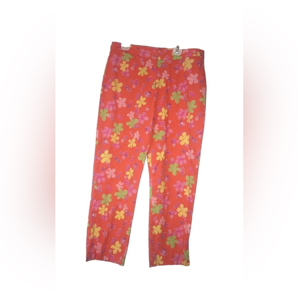 Lilly Pulitzer Orange Floral Cropped Capri Pants Women’s Sz 8 White Label